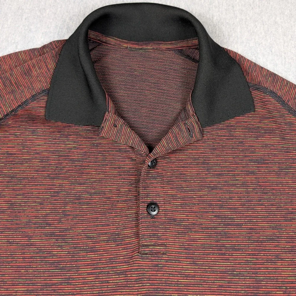 Lululemon Metal Vent Tech Polo Shirt Mens Large Red Black Space Dye Athletic